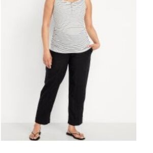 Black Linen Blend Maternity Pants